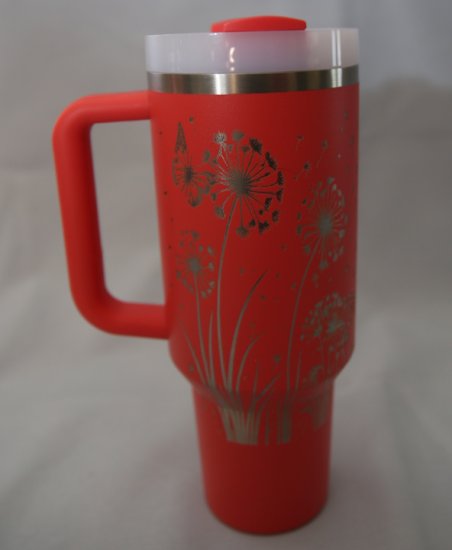 (image for) Stanley® 40 oz Quencher Orange Dandelions & Butterflies Etched Handcrafted by Design